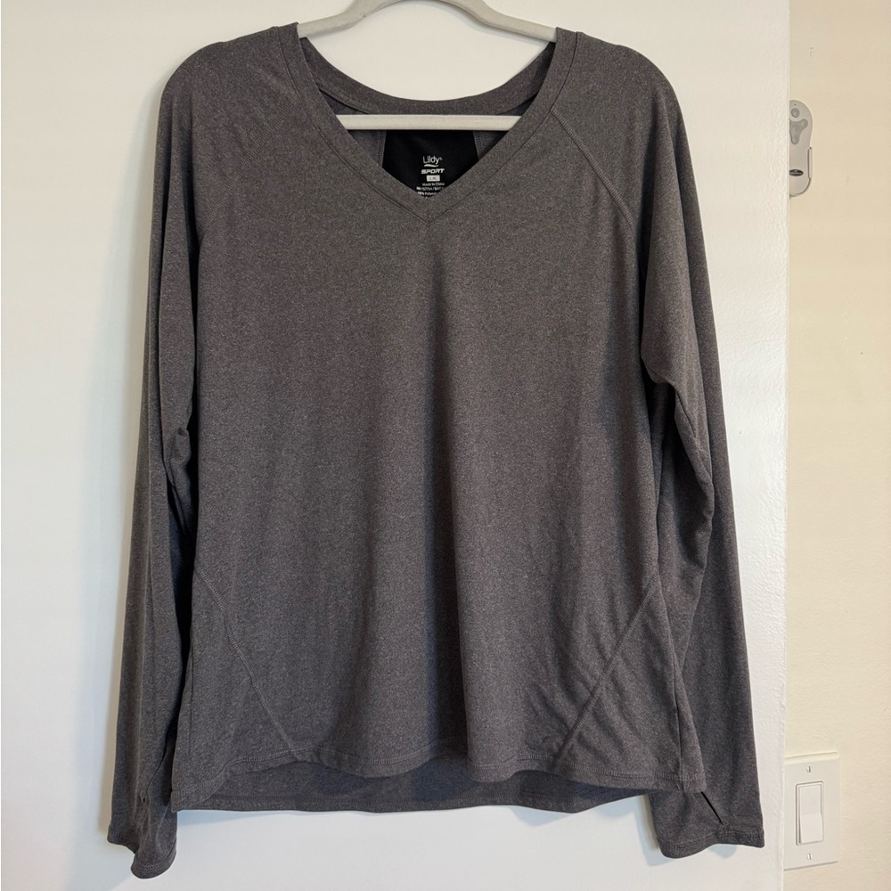 Lildy Sport Grey Long Sleeve Active Top – Athletic Shirt L/XL